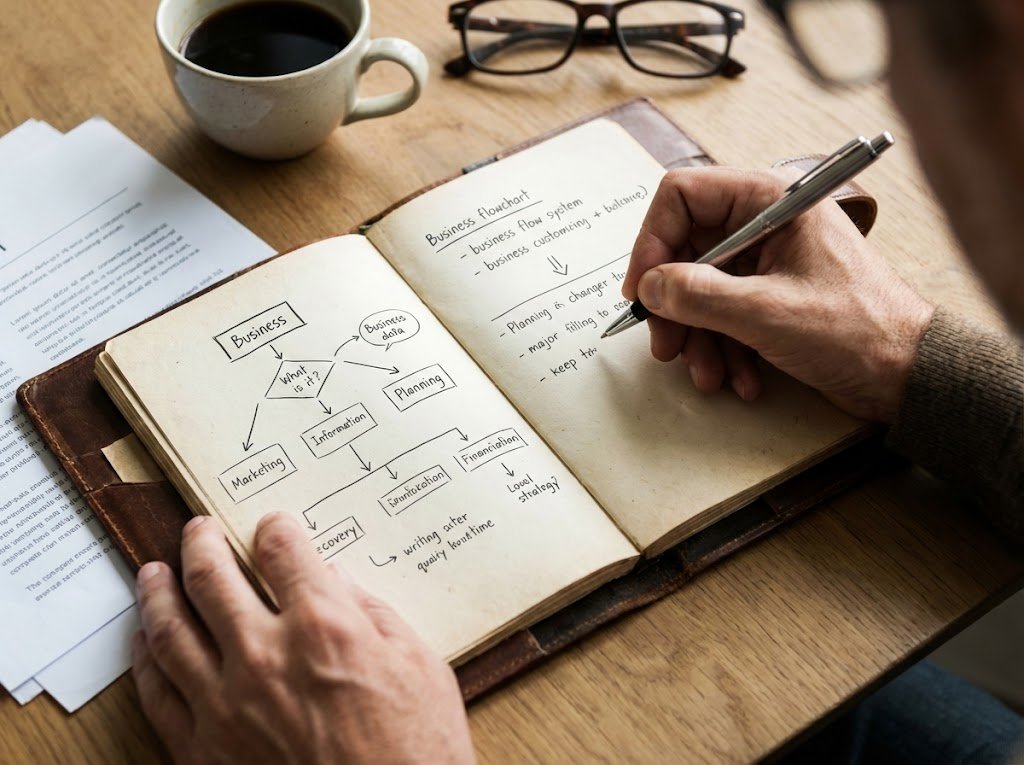 Hands writing in a notebook during a workshop session