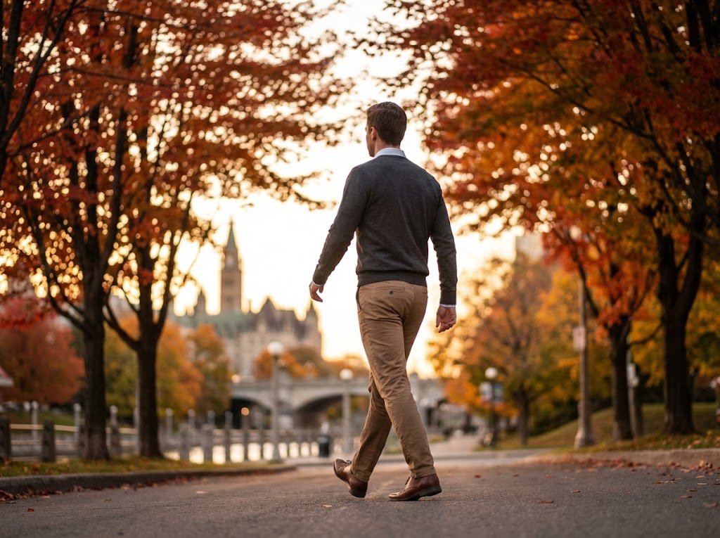 Professional walking confidently toward new opportunities